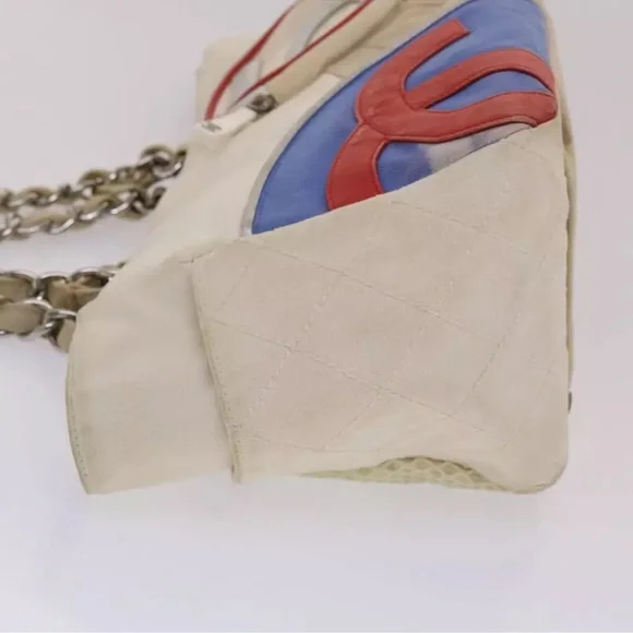 Vintage CHANEL Chain Tote Bag No5 Canvas White CC Auth 49901